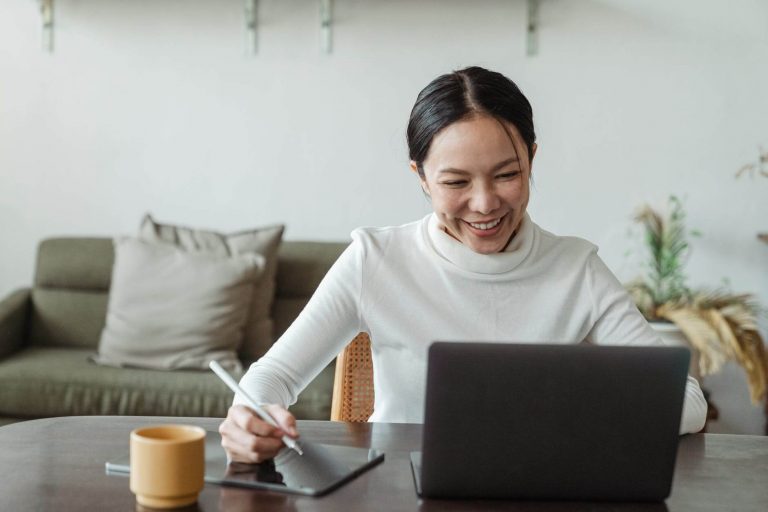 Female studying on laptop