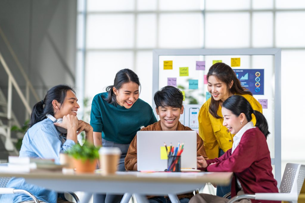 a group of IT students studying together