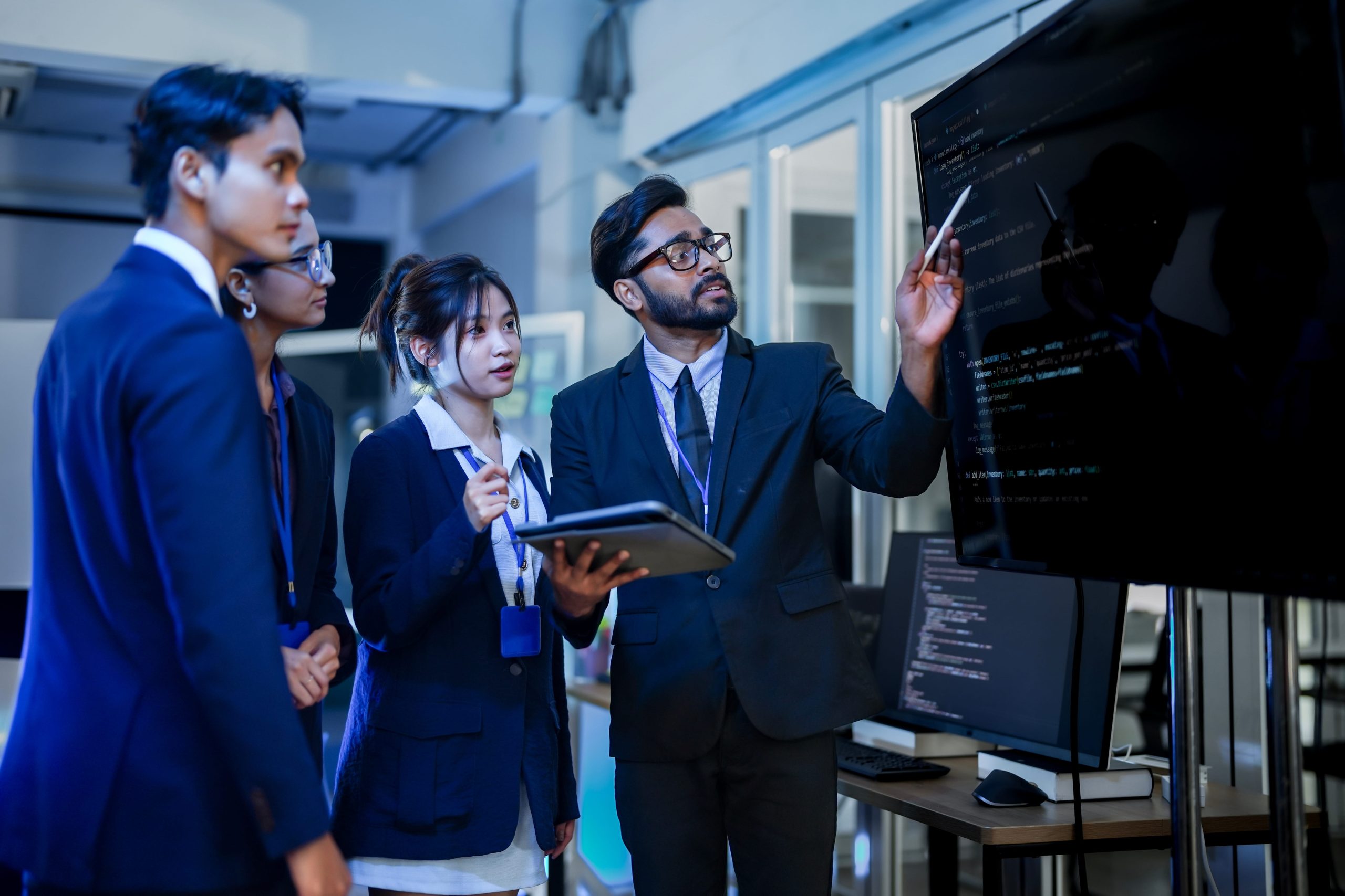 AI developers looking at a piece of code