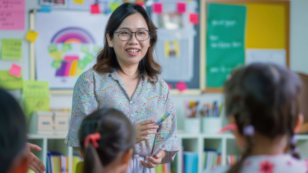 Teacher explaining a lesson to students in a classroom