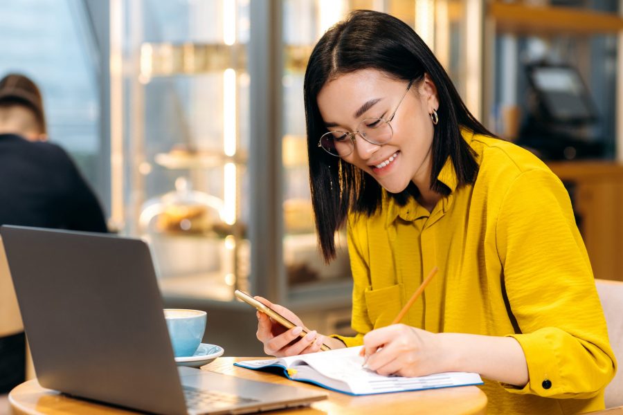 Female studying with a laptop